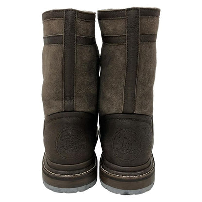 Chanel Short Boots 36 Dark Brown Leather Mouton