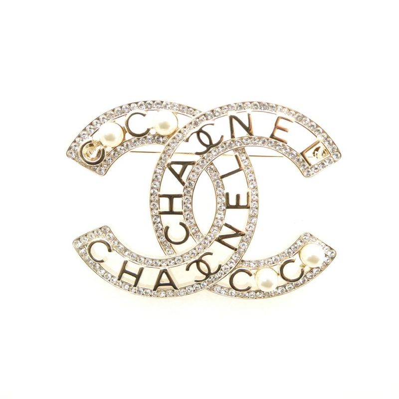 Chanel Brooch Pin CC Logo Pearl Stone