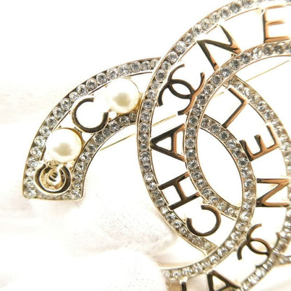 Chanel Brooch Pin CC Logo Pearl Stone