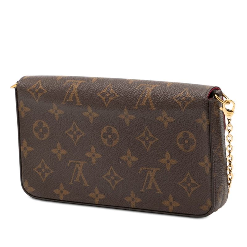 Louis Vuitton Monogram Pochette Felicie Chain Shoulder Bag Brown Fuchsia