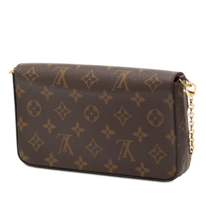 Louis Vuitton Monogram Pochette Felicie Chain Shoulder Bag Brown Fuchsia