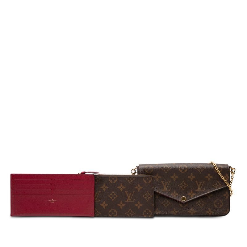 Louis Vuitton Monogram Pochette Felicie Chain Shoulder Bag Brown Fuchsia