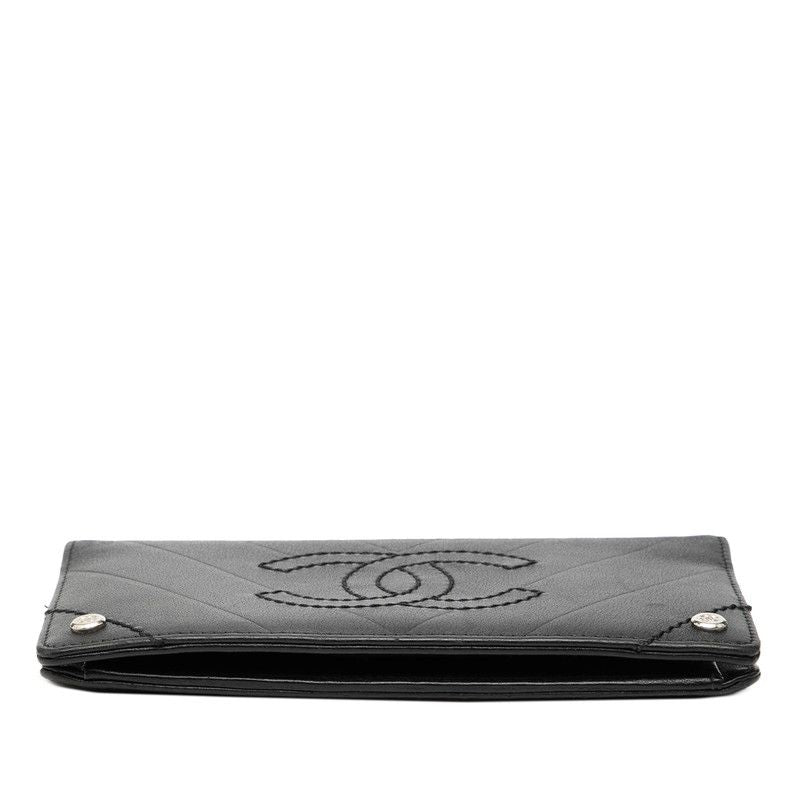 Chanel Stitch CC Logo Bifold Wallet Black Lambskin
