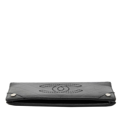 Chanel Stitch CC Logo Bifold Wallet Black Lambskin