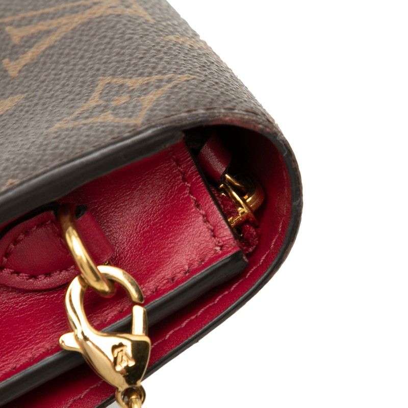Louis Vuitton Monogram Portefeuille Floral Chain Wallet Shoulder Bag Fuchsia Brown