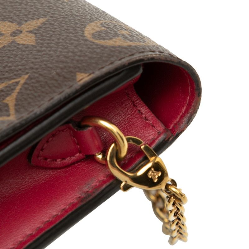 Louis Vuitton Monogram Portefeuille Floral Chain Wallet Shoulder Bag Fuchsia Brown