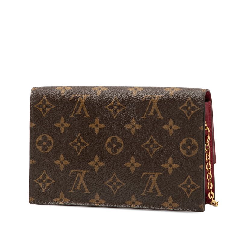 Louis Vuitton Monogram Portefeuille Floral Chain Wallet Shoulder Bag Fuchsia Brown