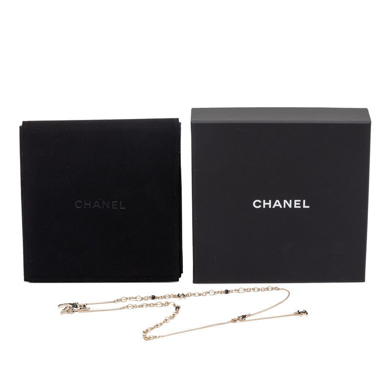 Chanel CC Logo Bambi Motif Gold Plated Faux Pearl Necklace