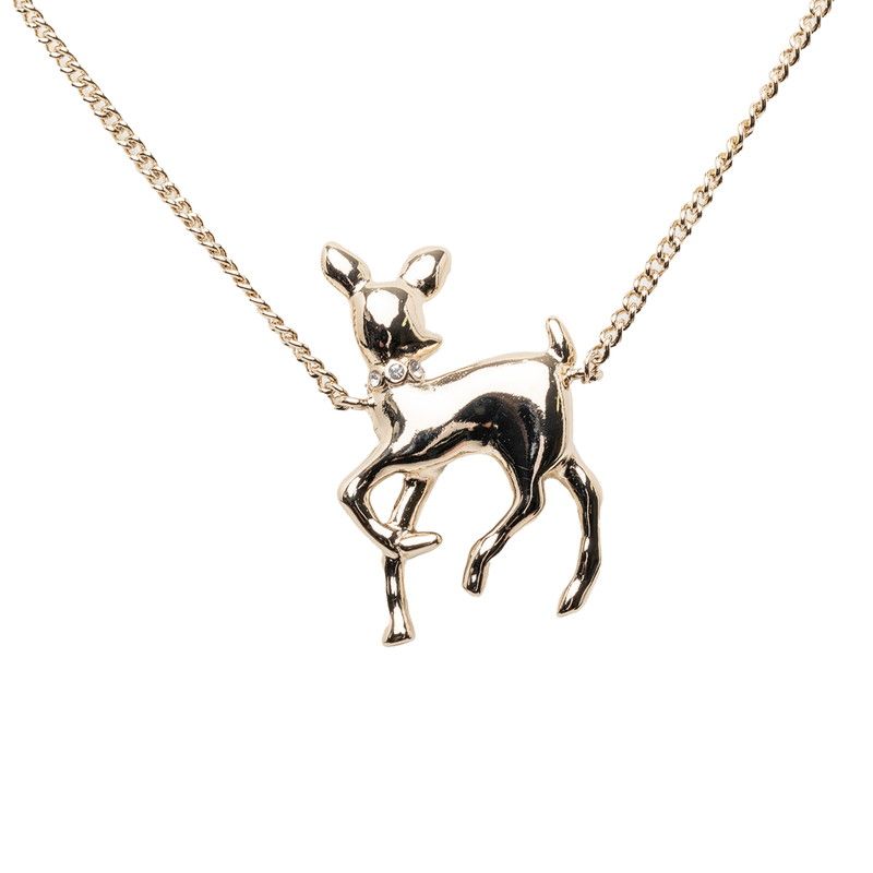 Chanel CC Logo Bambi Motif Gold Plated Faux Pearl Necklace