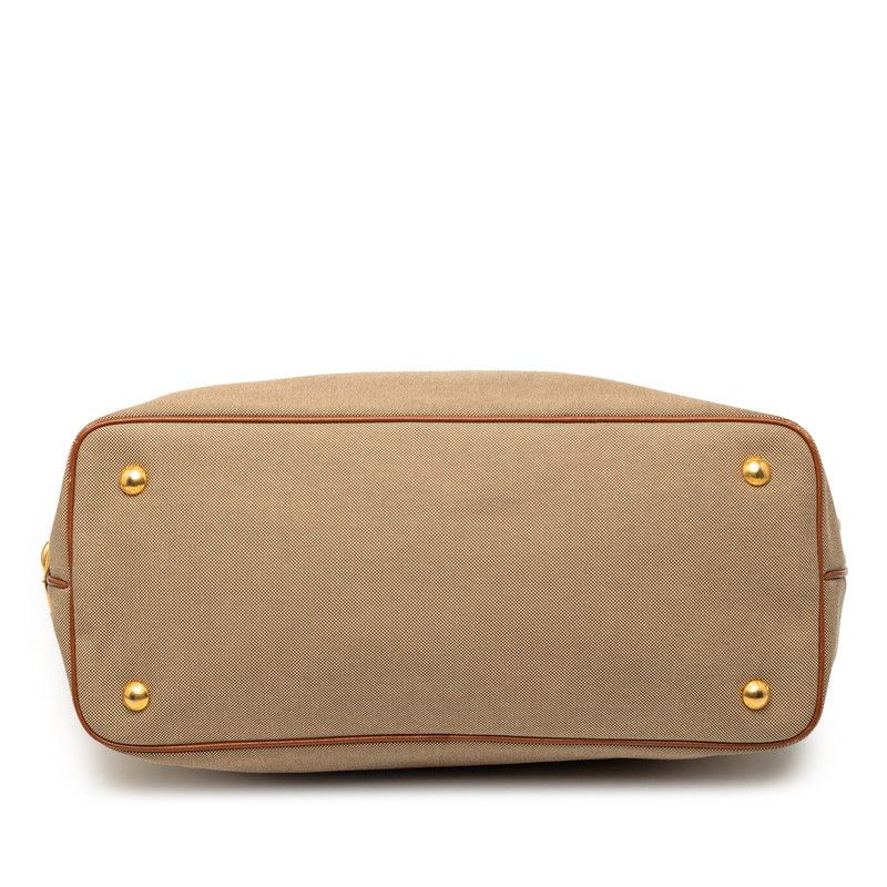 Prada Logo Jacquard Tote Shoulder Bag 2-Way Beige Brown Canvas Leather