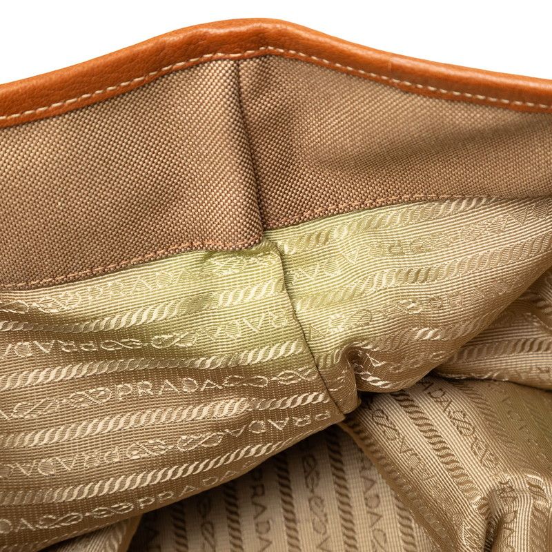 Prada Logo Jacquard Tote Shoulder Bag 2-Way Beige Brown Canvas Leather