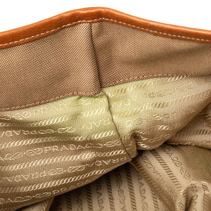 Prada Logo Jacquard Tote Shoulder Bag 2-Way Beige Brown Canvas Leather