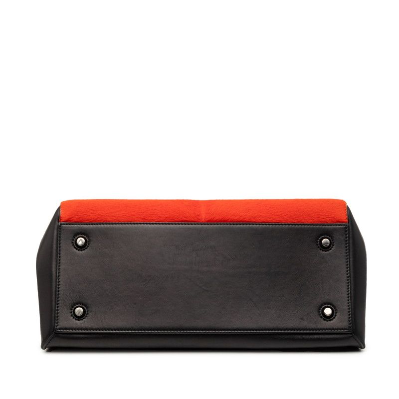 Celine Edge Black Red Leather Calf Hair Tote