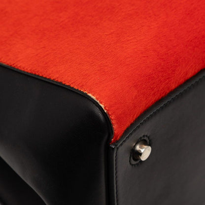 Celine Edge Black Red Leather Calf Hair Tote