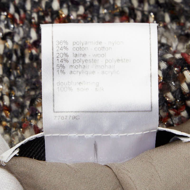 Chanel Tweed Zip Up Hoodie 38 Brown Multicolor