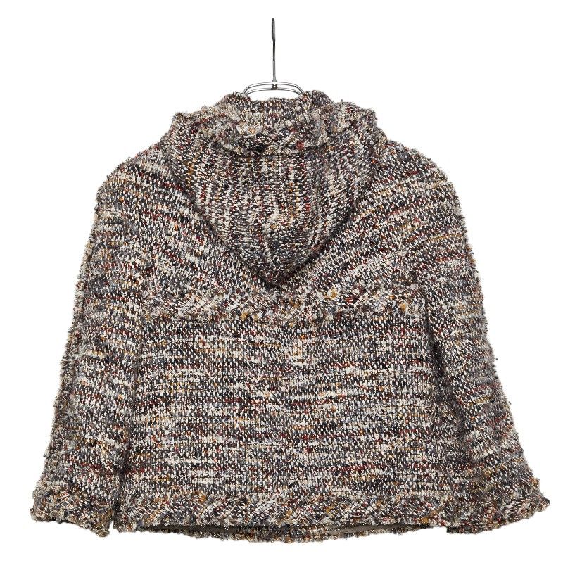 Chanel Tweed Zip Up Hoodie 38 Brown Multicolor