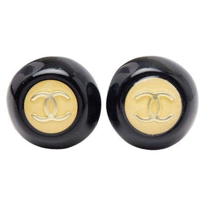 Chanel CC Logo Vintage Black Gold Enamel Plated Ring