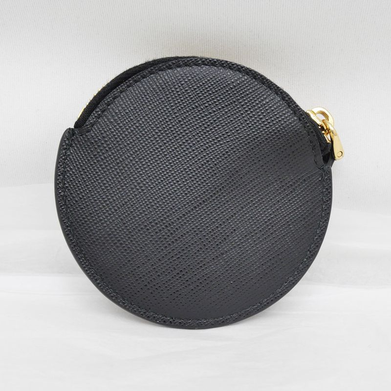 Prada Saffiano Triangle Coin Case Round Nero 006 Gold