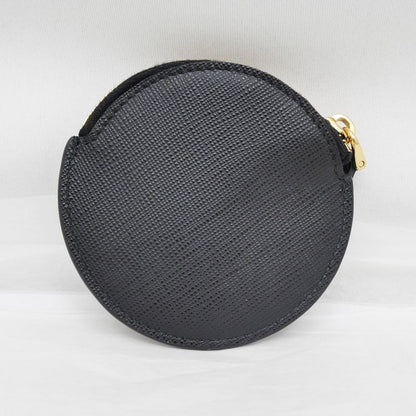 Prada Saffiano Triangle Coin Case Round Nero 006 Gold