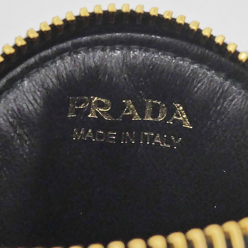 Prada Saffiano Triangle Coin Case Round Nero 006 Gold