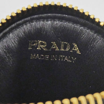 Prada Saffiano Triangle Coin Case Round Nero 006 Gold