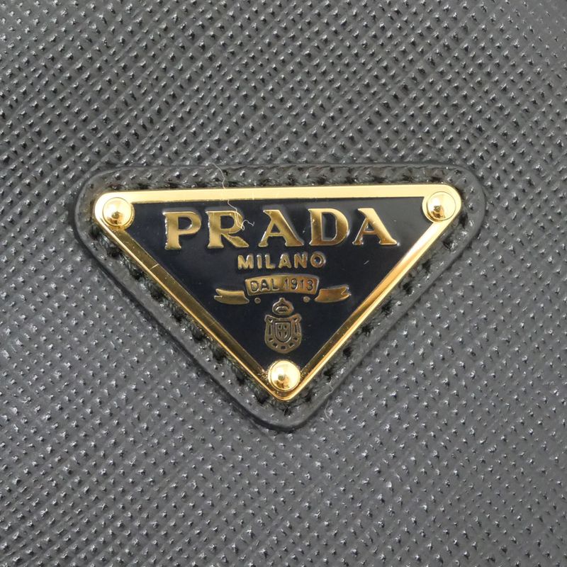 Prada Saffiano Triangle Coin Case Round Nero 006 Gold