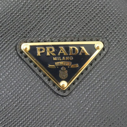 Prada Saffiano Triangle Coin Case Round Nero 006 Gold