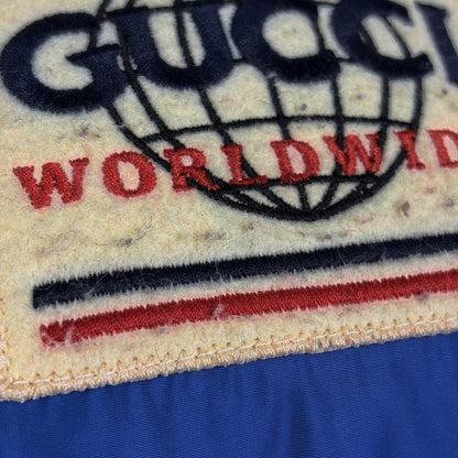 Gucci Patch Logo Down Jacket Cut Replacement Hooded Zip Up Blue - Red