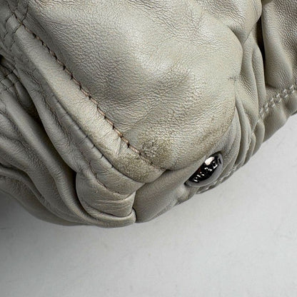 Prada Logo Tote Gathered Leather White