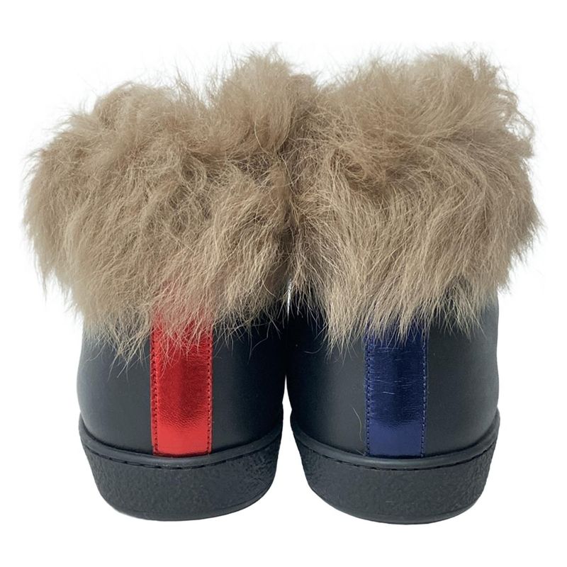 Gucci Sneakers 8 Ace Embroidery High Cut Black Blue Red Fur Black X Blue X Red