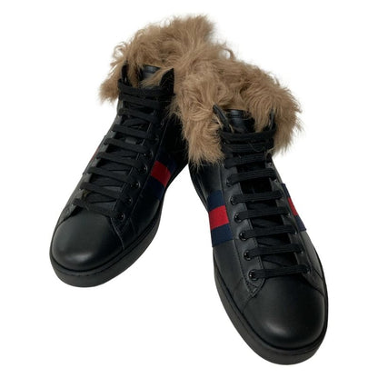 Gucci Sneakers 8 Ace Embroidery High Cut Black Blue Red Fur Black X Blue X Red