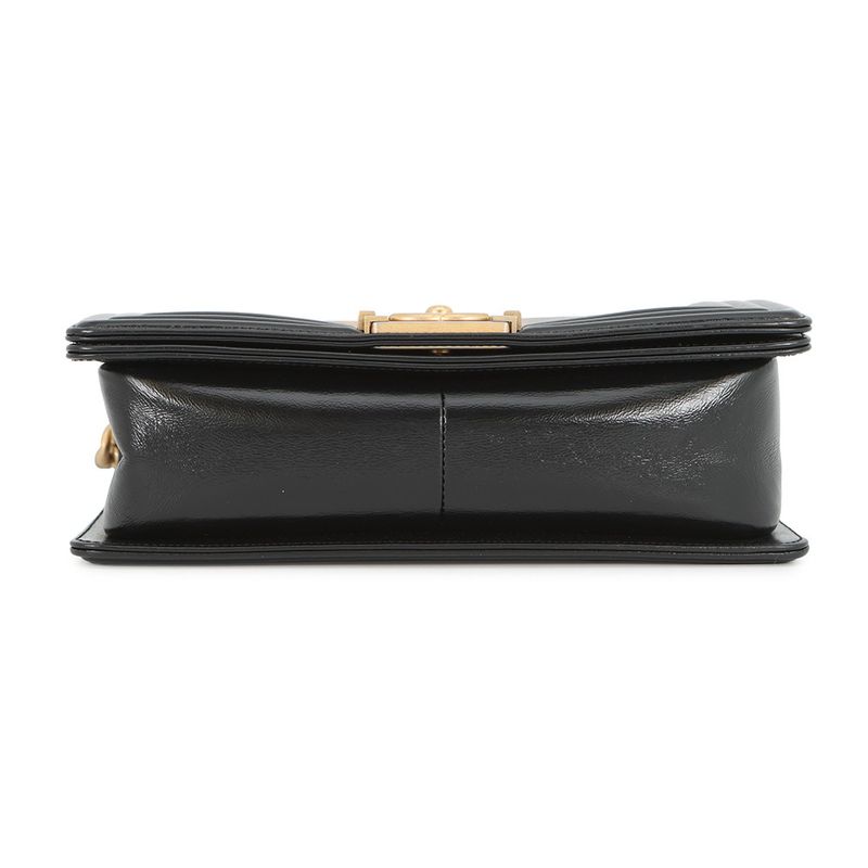 Chanel Chain Shoulder Bag Boy Striped Leather Black