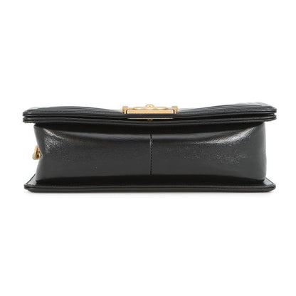Chanel Chain Shoulder Bag Boy Striped Leather Black