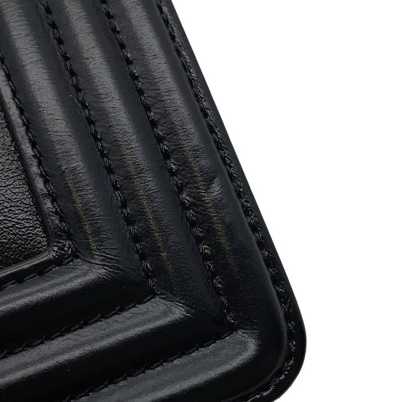 Chanel Chain Shoulder Bag Boy Striped Leather Black