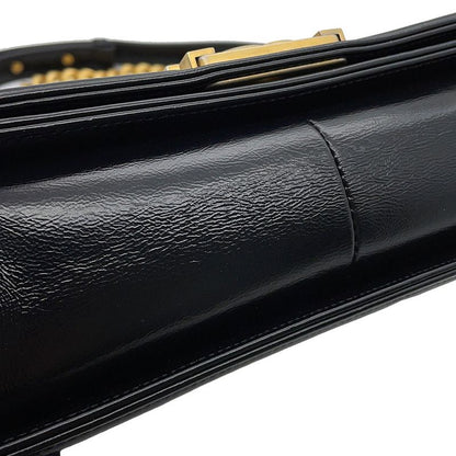 Chanel Chain Shoulder Bag Boy Striped Leather Black