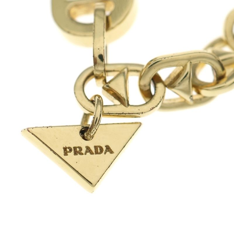 Prada Triangle Logo Necklace Pendant Chain Gold