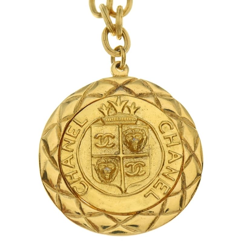 Chanel CC Logo Medallion Necklace Gold Vintage Pendant