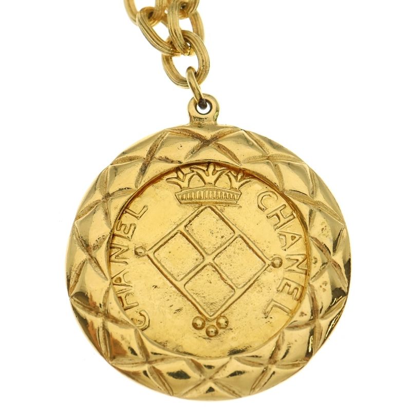 Chanel CC Logo Medallion Necklace Gold Vintage Pendant