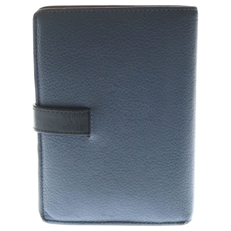 Loewe Vertical Compact Wallet Bifold Navy Black Leather Silver Navy- Black