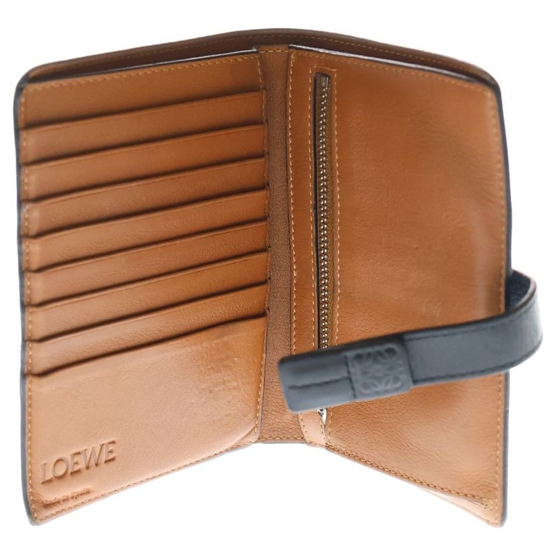 Loewe Vertical Compact Wallet Bifold Navy Black Leather Silver Navy- Black