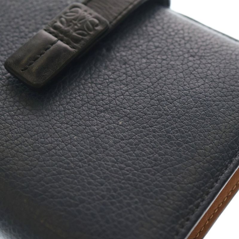Loewe Vertical Compact Wallet Bifold Navy Black Leather Silver Navy- Black