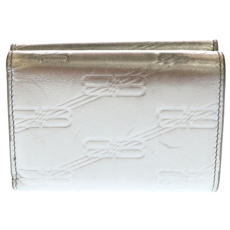 Balenciaga BB Monogram Wallet Logo Embossed Mini Silver
