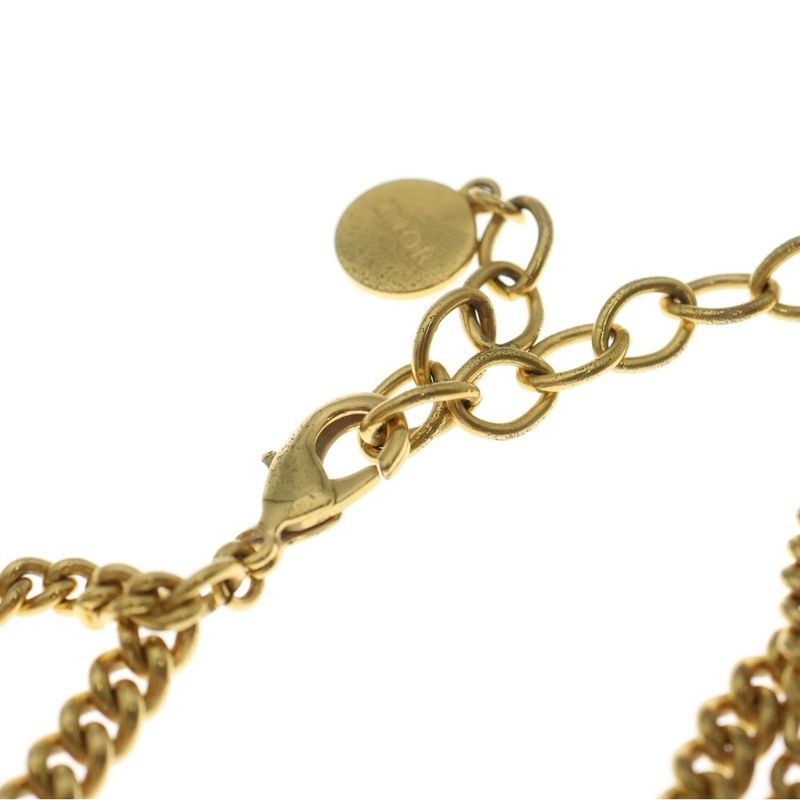 Dior CD Logo Pearl Double Chain Necklace Pendant Gold