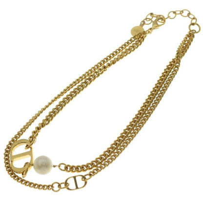 Dior CD Logo Pearl Double Chain Necklace Pendant Gold