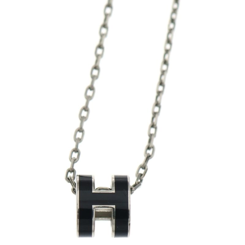 Hermes Pop Necklace Black Silver Pendant