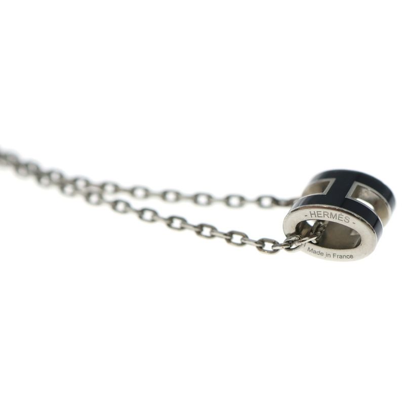 Hermes Pop Necklace Black Silver Pendant