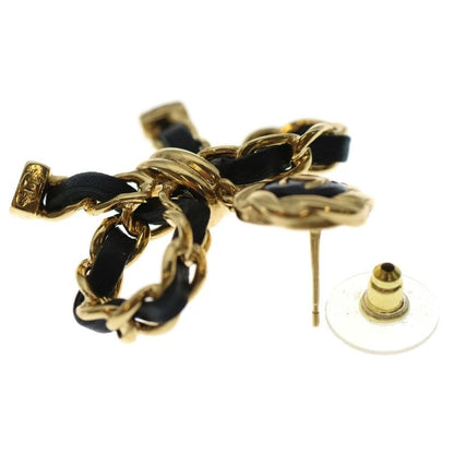 Chanel CC Logo Ribbon Earrings Set of 2 Black Gold
