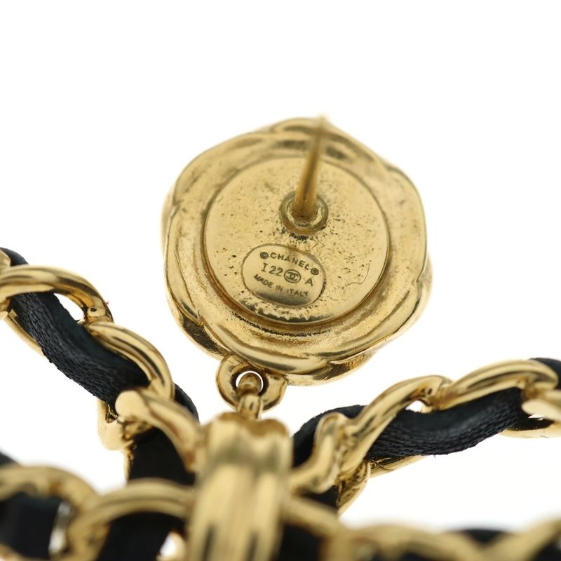 Chanel CC Logo Ribbon Earrings Set of 2 Black Gold