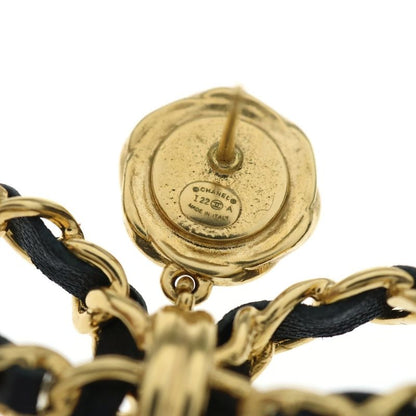 Chanel CC Logo Ribbon Earrings Set of 2 Black Gold
