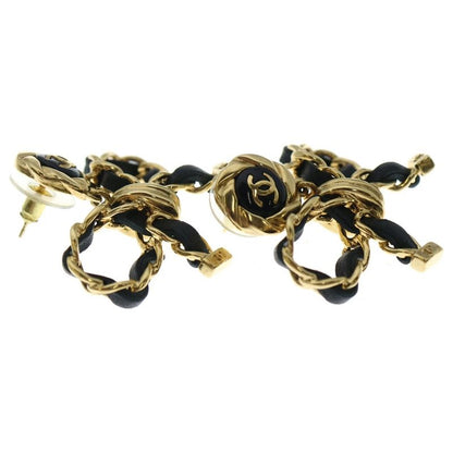 Chanel CC Logo Ribbon Earrings Set of 2 Black Gold
